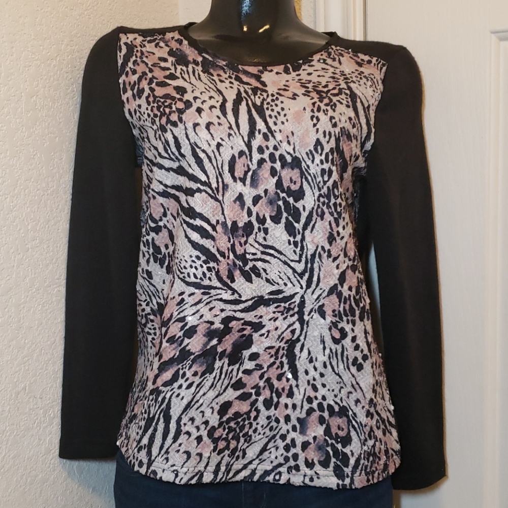 C.D Petites Animal Print Sequin Blouse